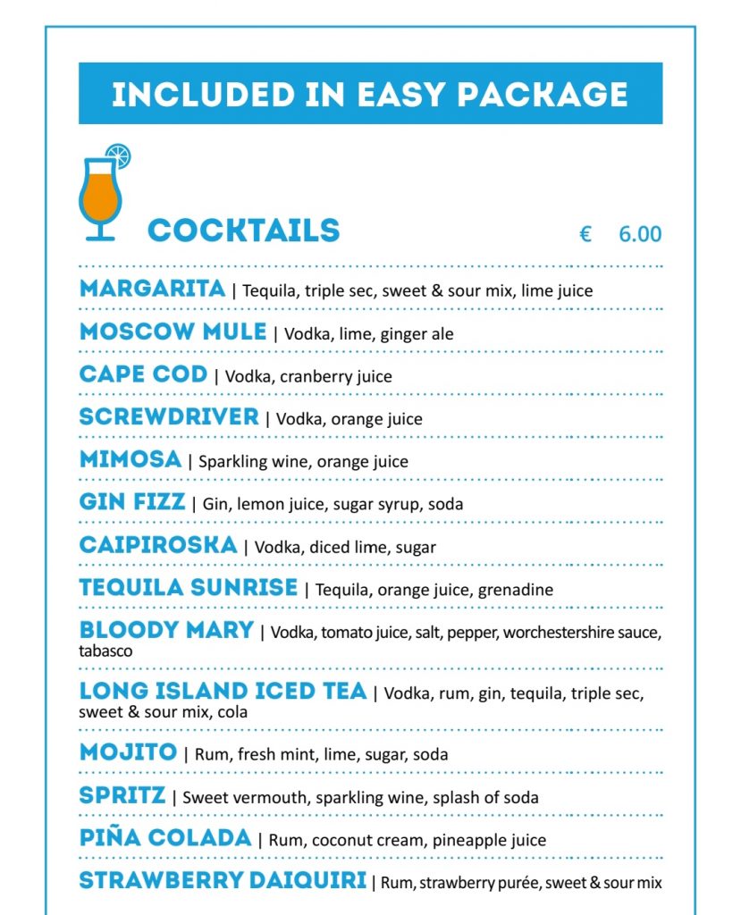 Todos los precios de las bebidas